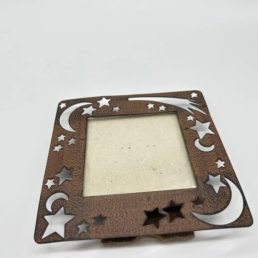 Vintage Moon Stars Photo Frame Y2K Brown Metal Celestial Boho Picture Home Decor